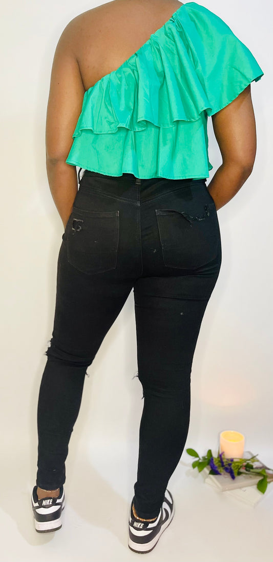 Ruffle One Shoulder Crop Top