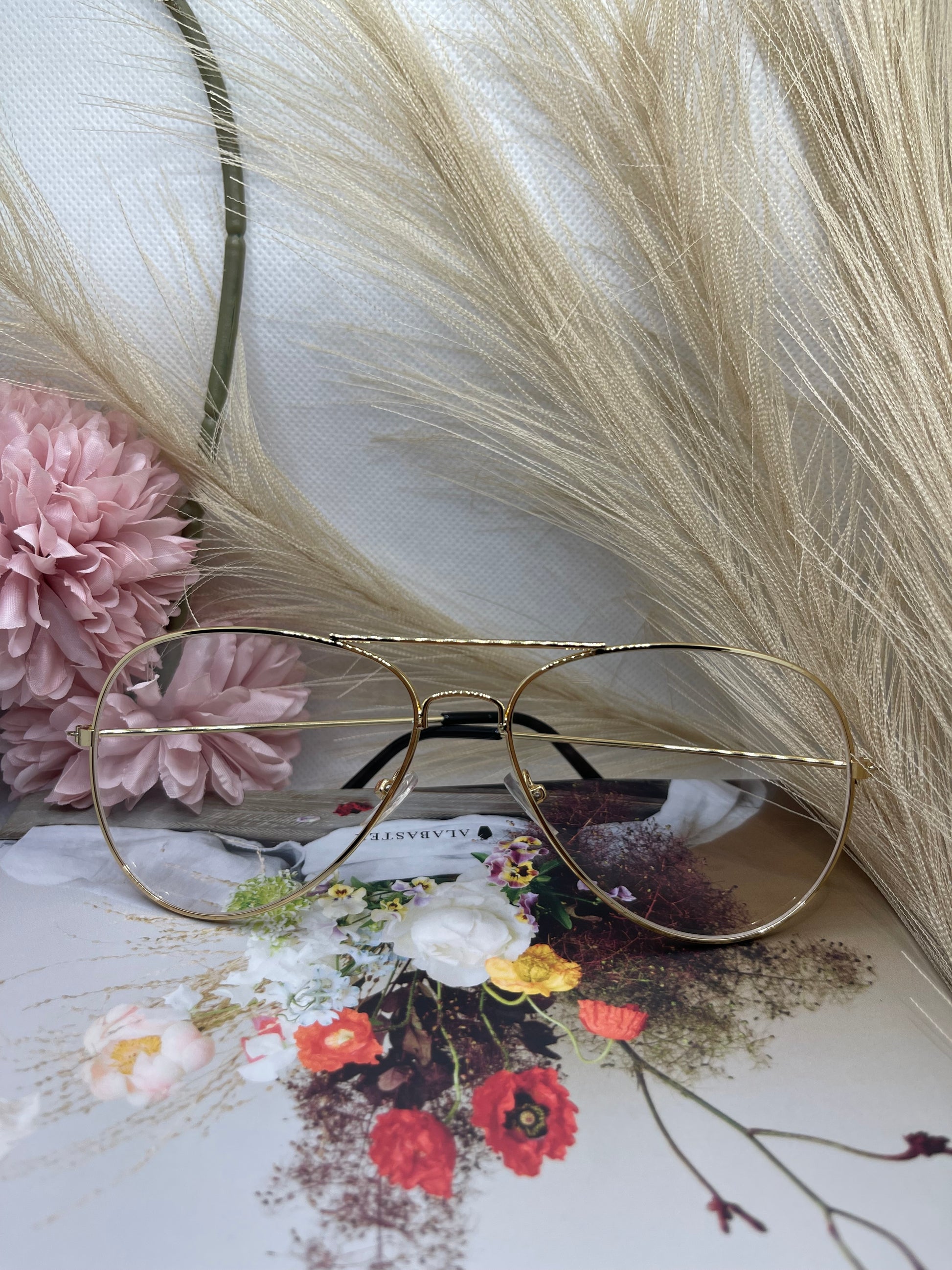 Clear Aviator Sunglasses Gold/Clear ONE SIZE