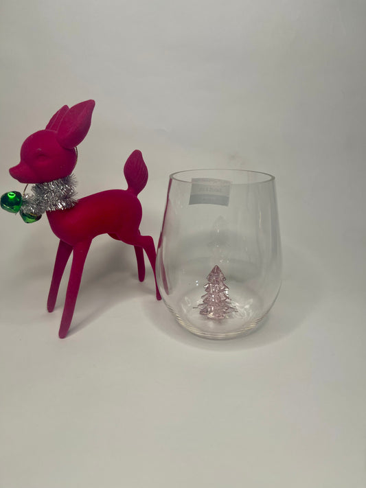 Pink Christmas Tree Stemless Wine Glass