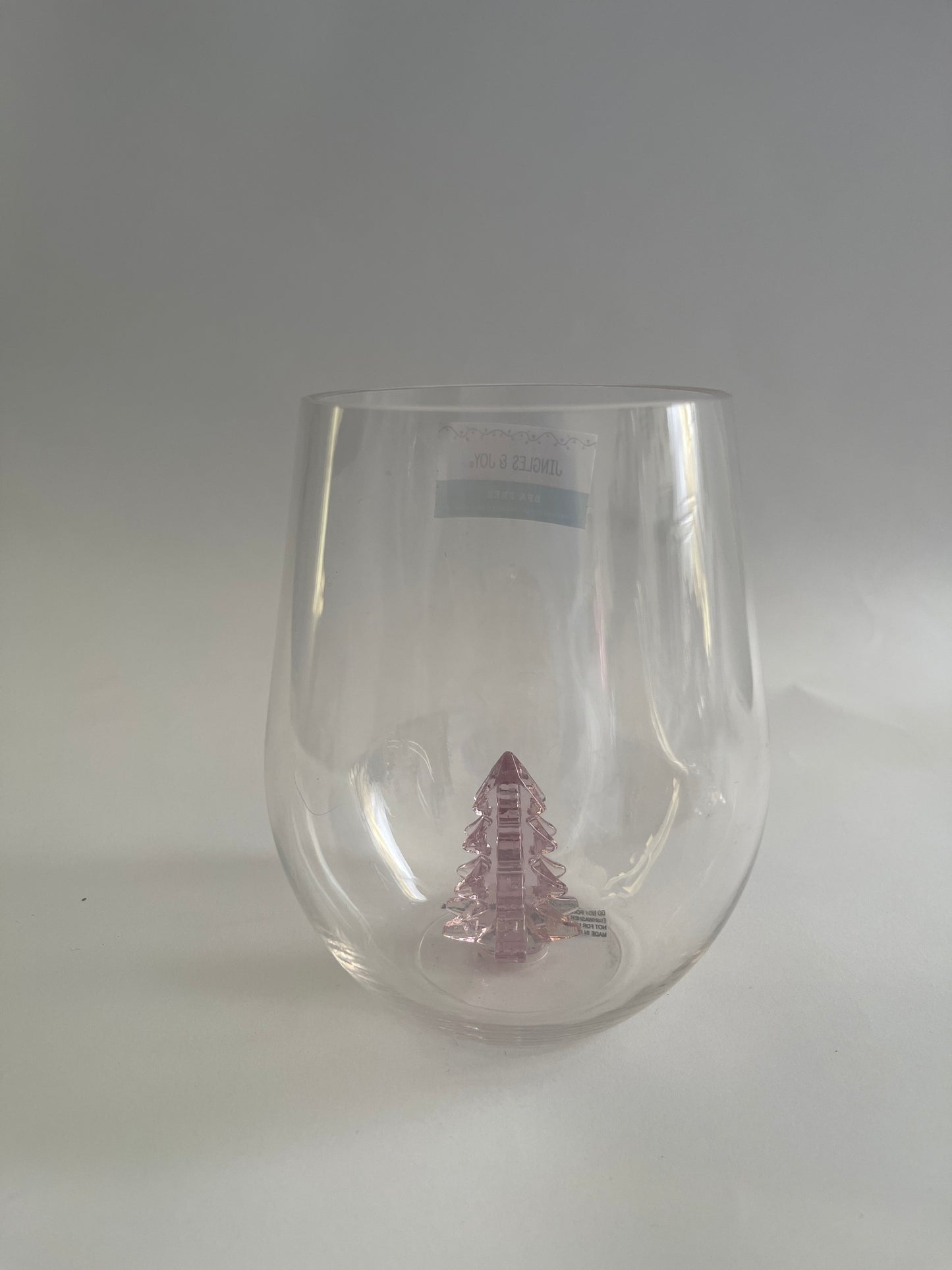 Pink Christmas Tree Stemless Wine Glass