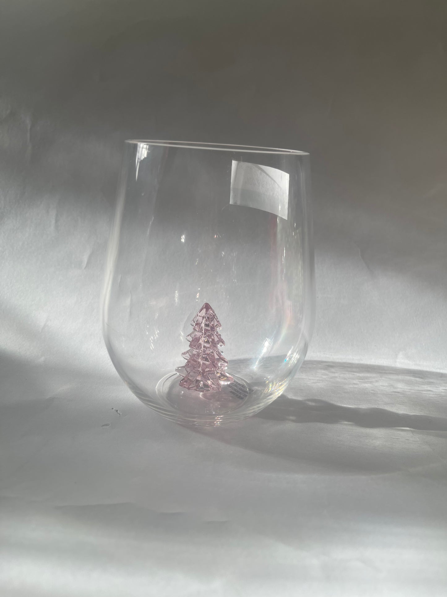 Pink Christmas Tree Stemless Wine Glass