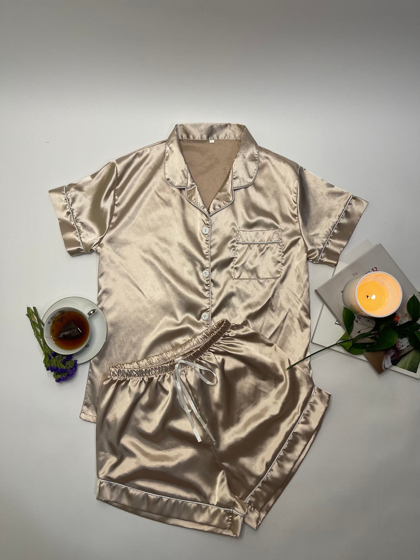 Piped-Trim Shirt & Shorts Pajama Set