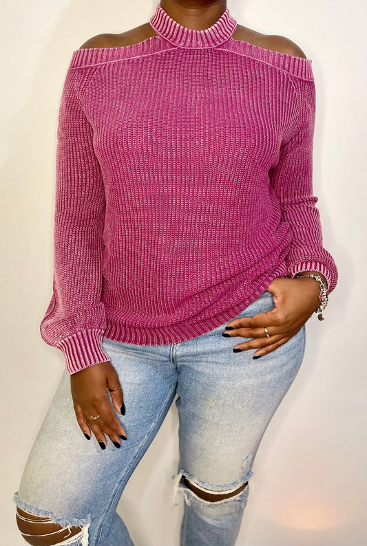 Magenta Cold Shoulder Sweater