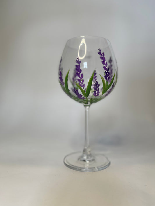 Hand Painted Floral Stemmed Wine Glass